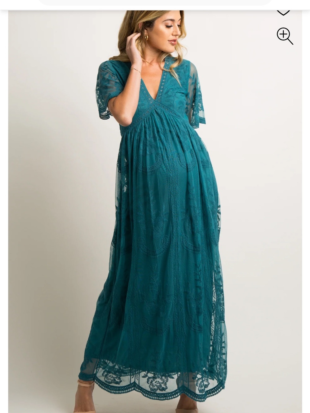 NWT Pinkblush Maternity Teal Lace Maxi Dress with V-Neck